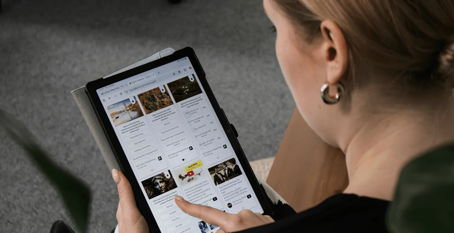 Tablet showing a social feed in a corporate reputation client story