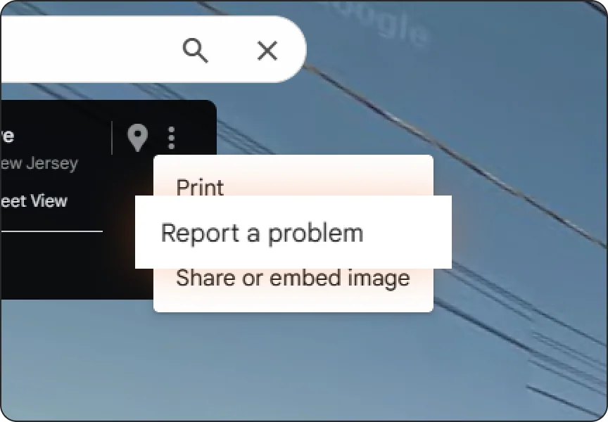 Google Street View menu used to request a home address blur