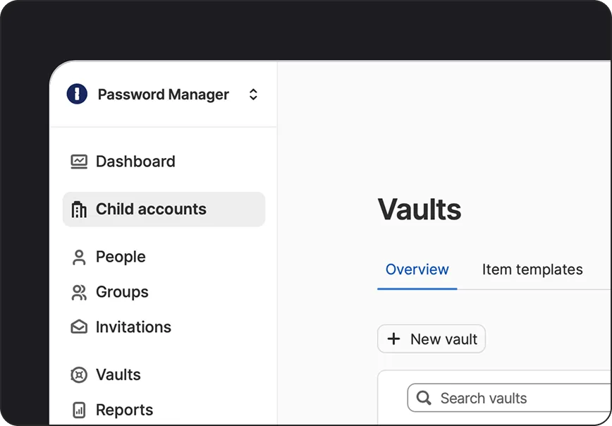 Password manager vault screen used to secure family account credentials