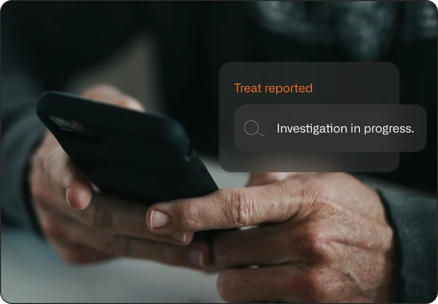 Phone showing a reported threat under investigation after a privacy check