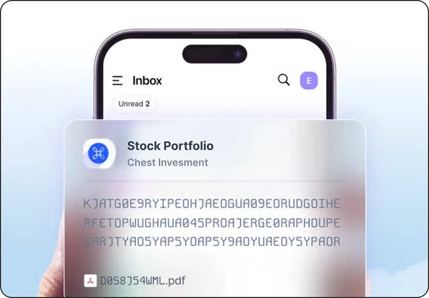Encrypted financial statement opened from an email inbox on a phone